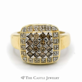 .50cttw Brown and White Round Brilliant Cut Diamond Cluster Ring Set in 14k Gold High-End Item Affordable Emblem