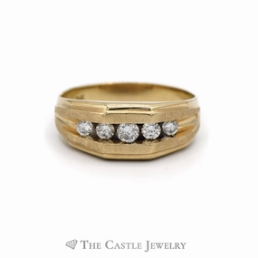 .50CTTW Men's Wedding Band with Brushed and Polished 14KT Yellow Gold Mounting Past Inspired Creative Piece