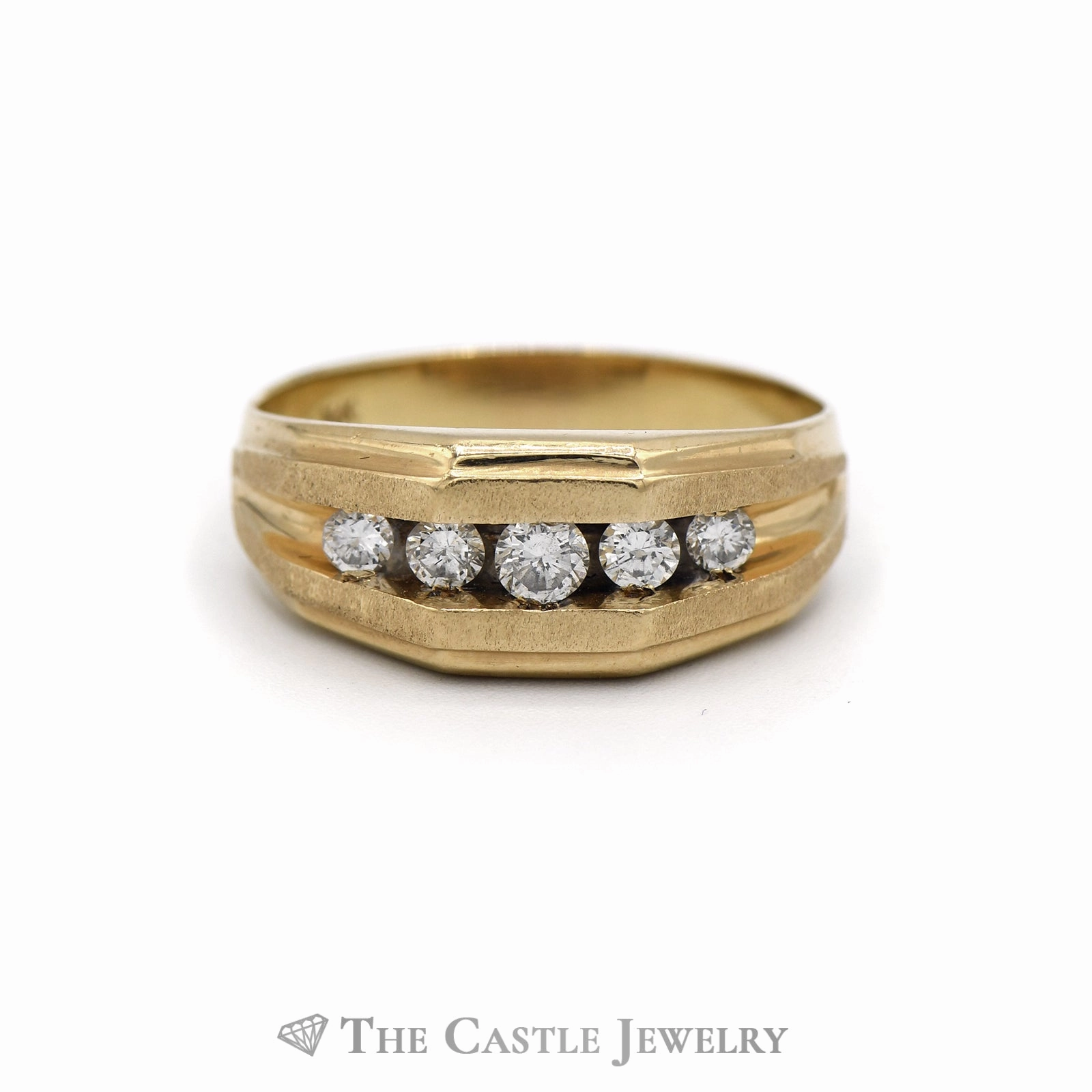 .50CTTW Men's Wedding Band with Brushed and Polished 14KT Yellow Gold Mounting Past Inspired Creative Piece