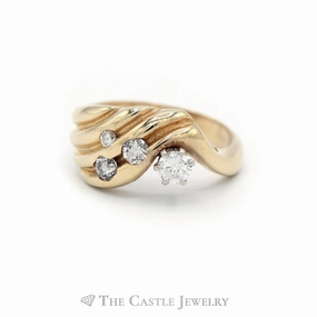 Gentle Design Office Gift .50CTTW Wave Design Ribbed Ring in 14KT Yellow Gold