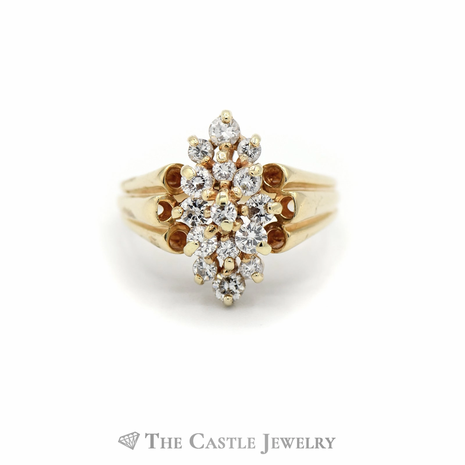 Subtle Look .70CTTW Round Diamond Marquise Shaped Cluster Ring in 14KT Yellow Gold