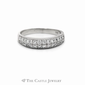 Decorative Purpose Formal Elegance .75CTTW Double Diamond Row Domed Wedding Band in 18KT White Gold