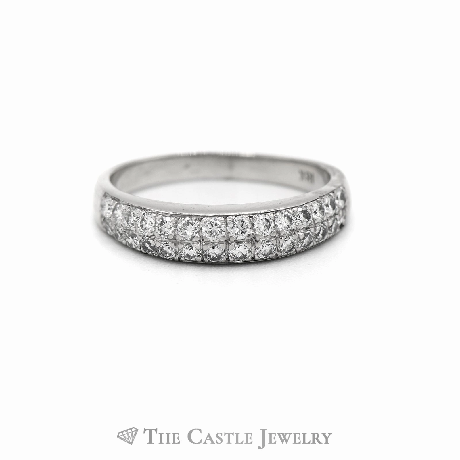 Decorative Purpose Formal Elegance .75CTTW Double Diamond Row Domed Wedding Band in 18KT White Gold