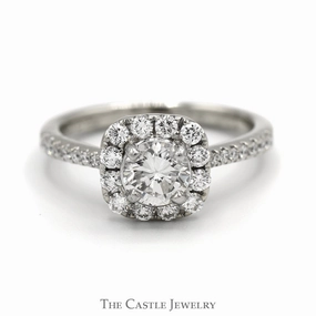 .85cttw Diamond Engagement Ring with Diamond Halo and Accented Sides in 14k White Gold Holiday Ready Graceful Choice