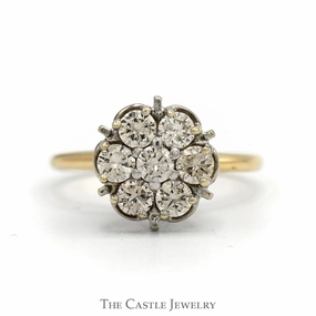 .85cttw Round 7 Diamond Cluster Ring in 10k Yellow Gold Gift Pack