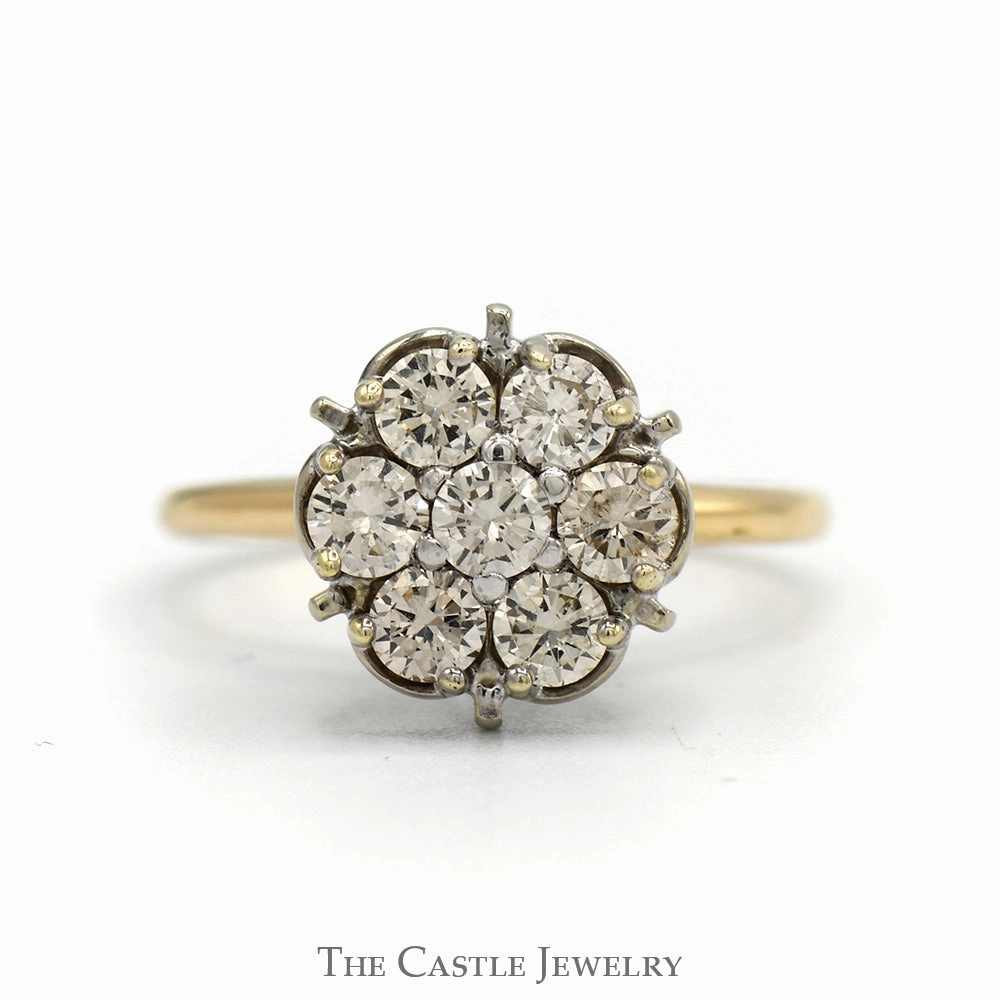 .85cttw Round 7 Diamond Cluster Ring in 10k Yellow Gold Gift Pack