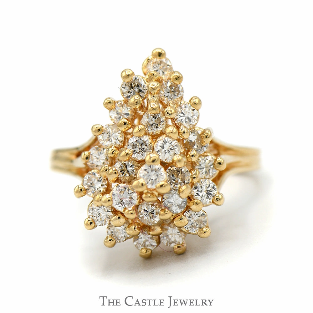 .96cttw Pear Shaped Round Diamond Cluster Ring in 14k Yellow Gold Split Shank Setting Quality Symbol Custom product