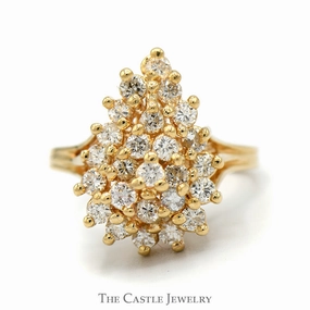 .96cttw Pear Shaped Round Diamond Cluster Ring in 14k Yellow Gold Split Shank Setting Quality Symbol Custom product