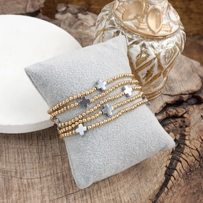 Valuable Mixes Crosslight Cascade ?C 5-Piece Gold Bead & Silver Cross Station Bracelet Set