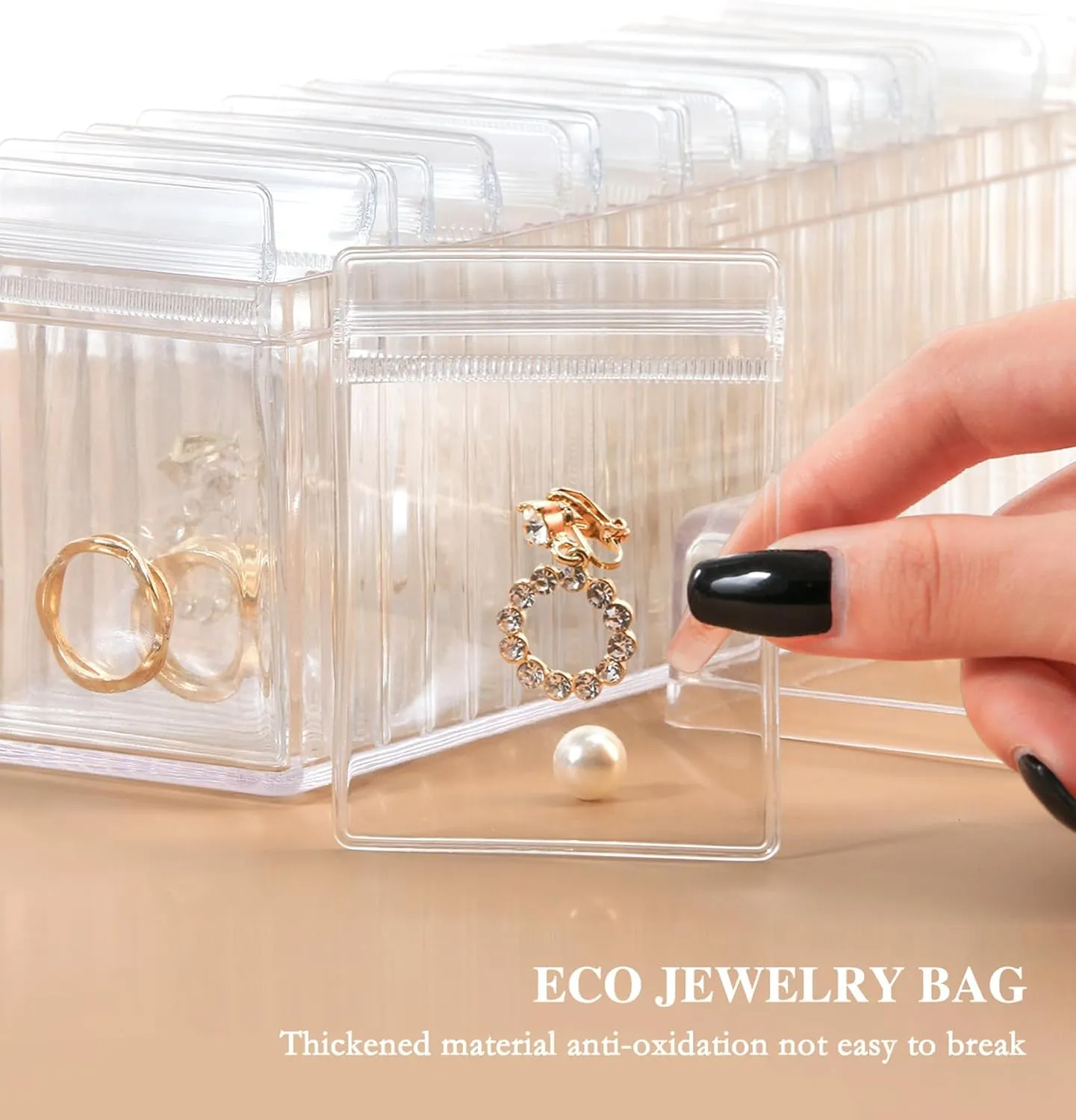 Acrylic Jewelry Box Organizer, Clear Jewelry Organizer and Storage with 20 Portable Anti Tarnish Jewelry bags, Travel Jewelry Case for Earrings/Rings/Necklaces Gifts for Women Girls, Clear