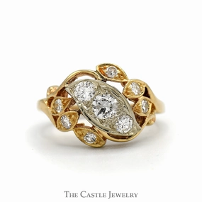 Fashion Revolution Office Gift Two Tone Open Antique Style 3/4cttw Diamond Cluster Ring in 14k White & Yellow Gold