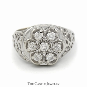 High-End Decoration Casual Gift 1/2cttw 7 Diamond Kentucky Cluster Ring with Open Filigree Sides in 10k White Gold