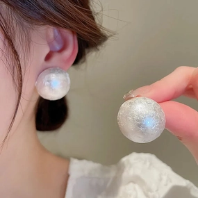 Comfortable Vibe Aferando Oversized Uneven Texture White Pearl Statement Stud Earrings for Women