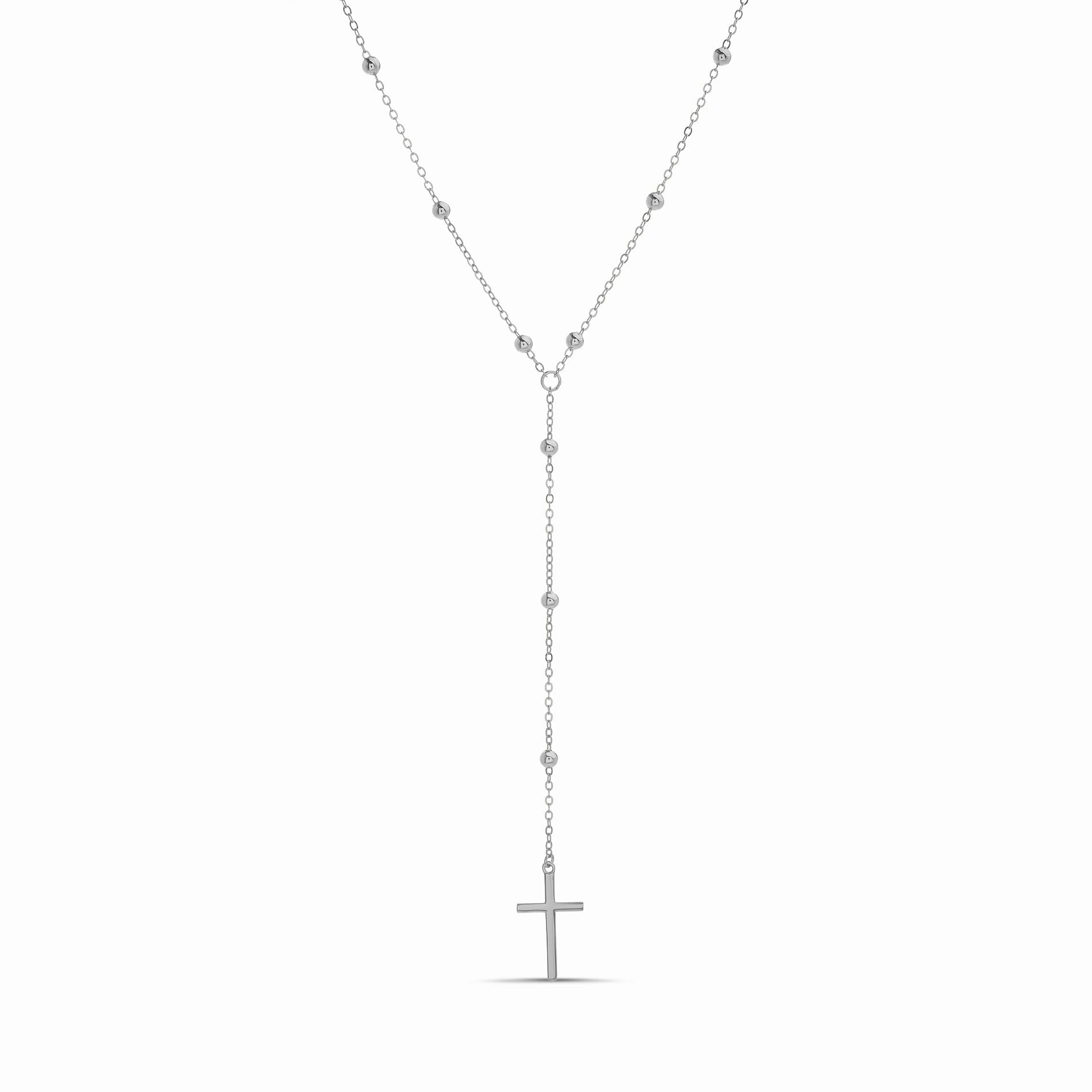Diverse Accessory Sterling Silver Polished Cross Drop Rosary Necklace