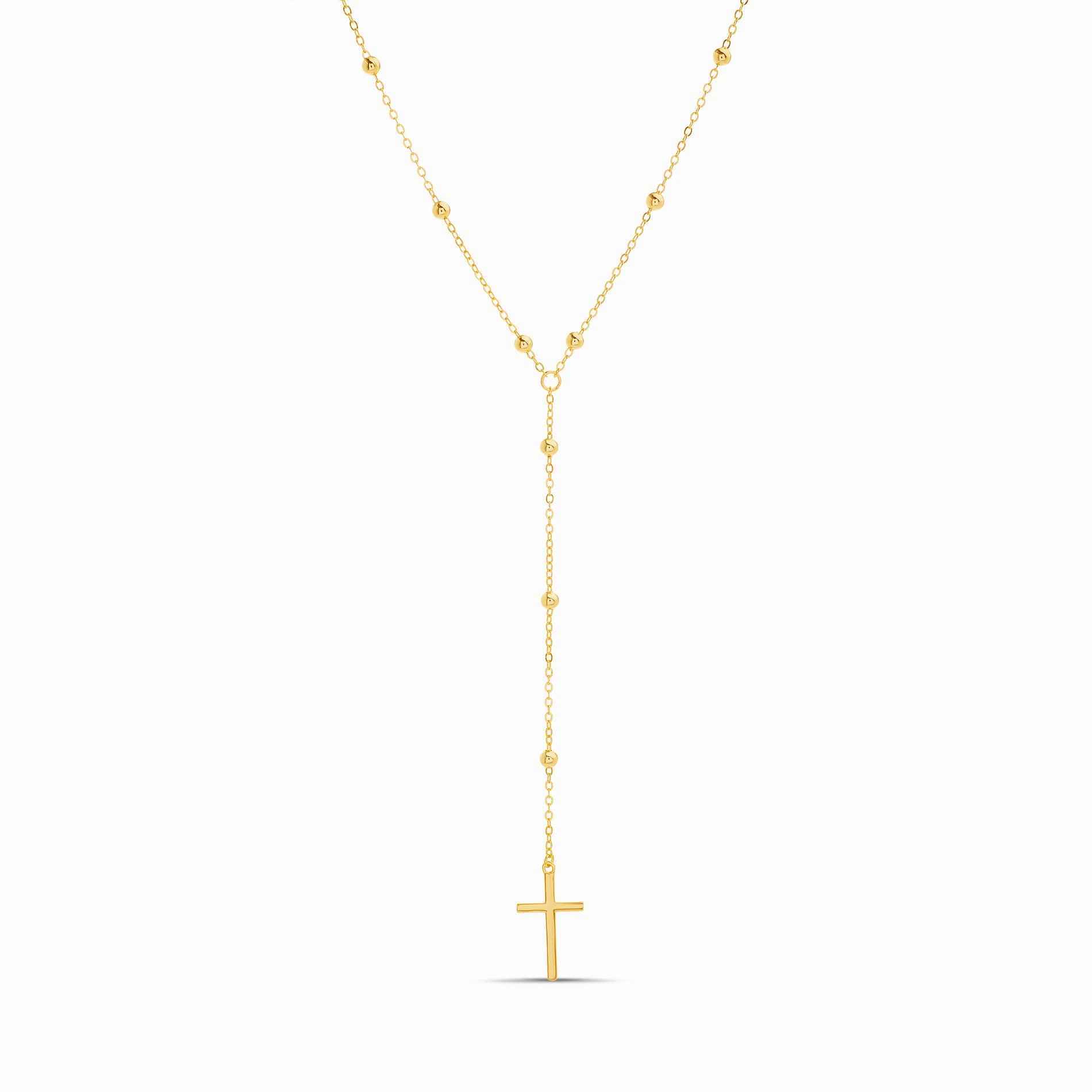 Sterling Silver Polished Cross Drop Rosary Necklace Spring Gift