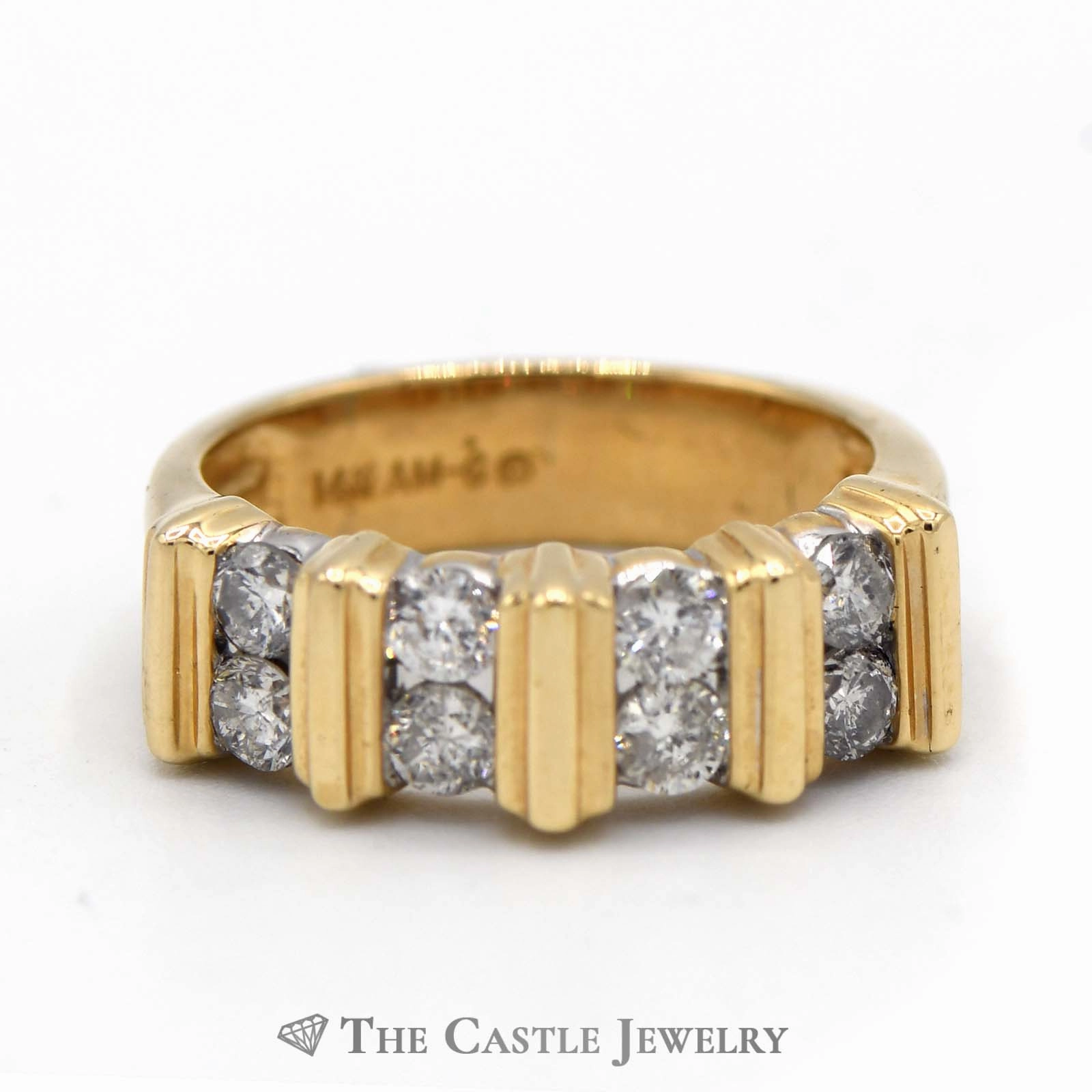 Vertical Channel Set Round Brilliant Cut Diamond Band with Bar Design Sparkling Accessory Shiny Adornment