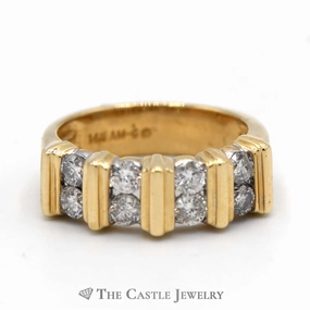 Vertical Channel Set Round Brilliant Cut Diamond Band with Bar Design Sparkling Accessory Shiny Adornment