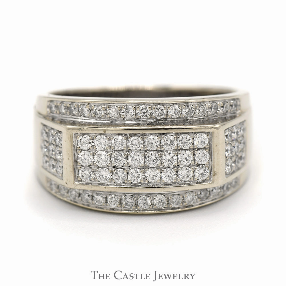 Men's Rectangular 1cttw Diamond Cluster Band in 10k White Gold Fashion Accessory