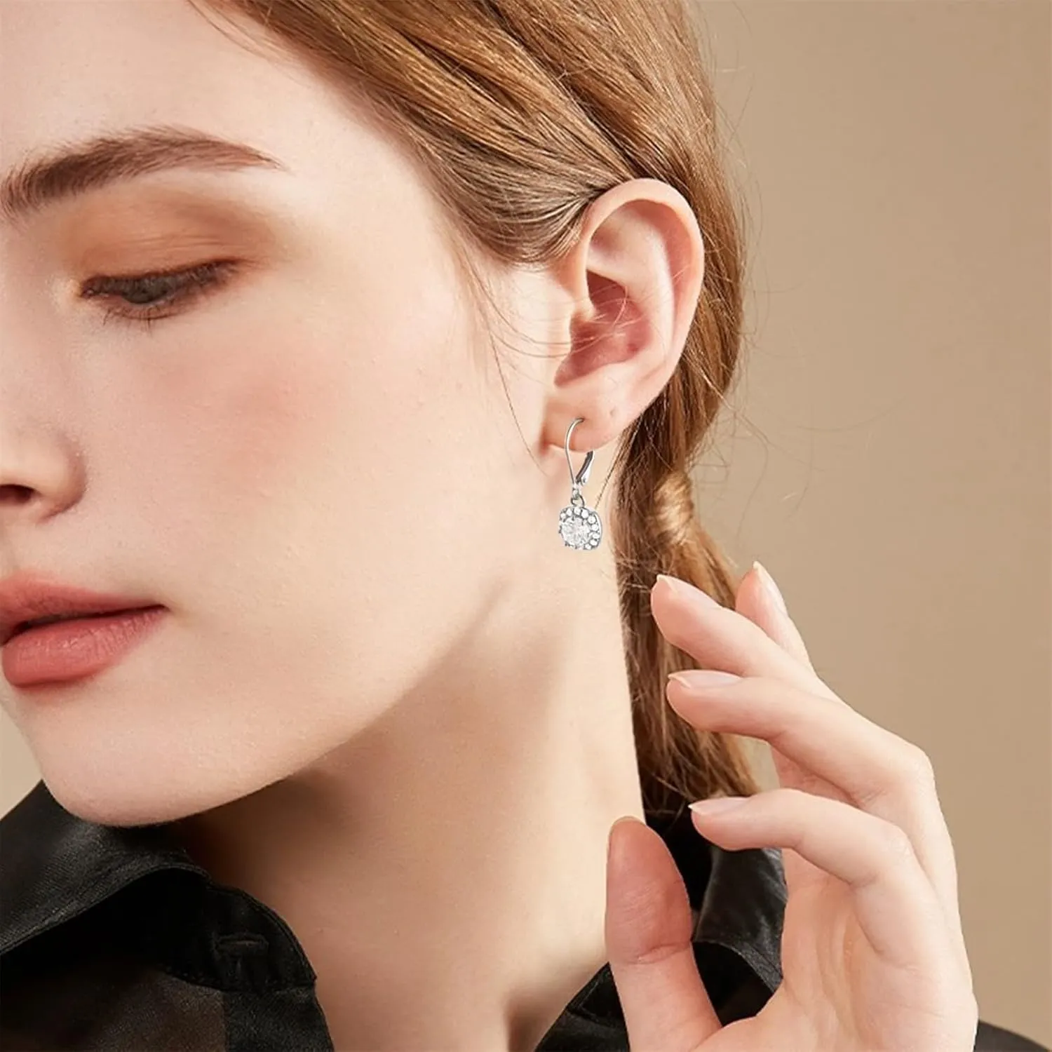 ALEXCRAFT Sterling Silver Leverback Dangle Drop Earrings for Women, Cubic Zirconia Small Round Square Halo Drop Earring Hypoallergenic Jewelry for Wedding Bridal