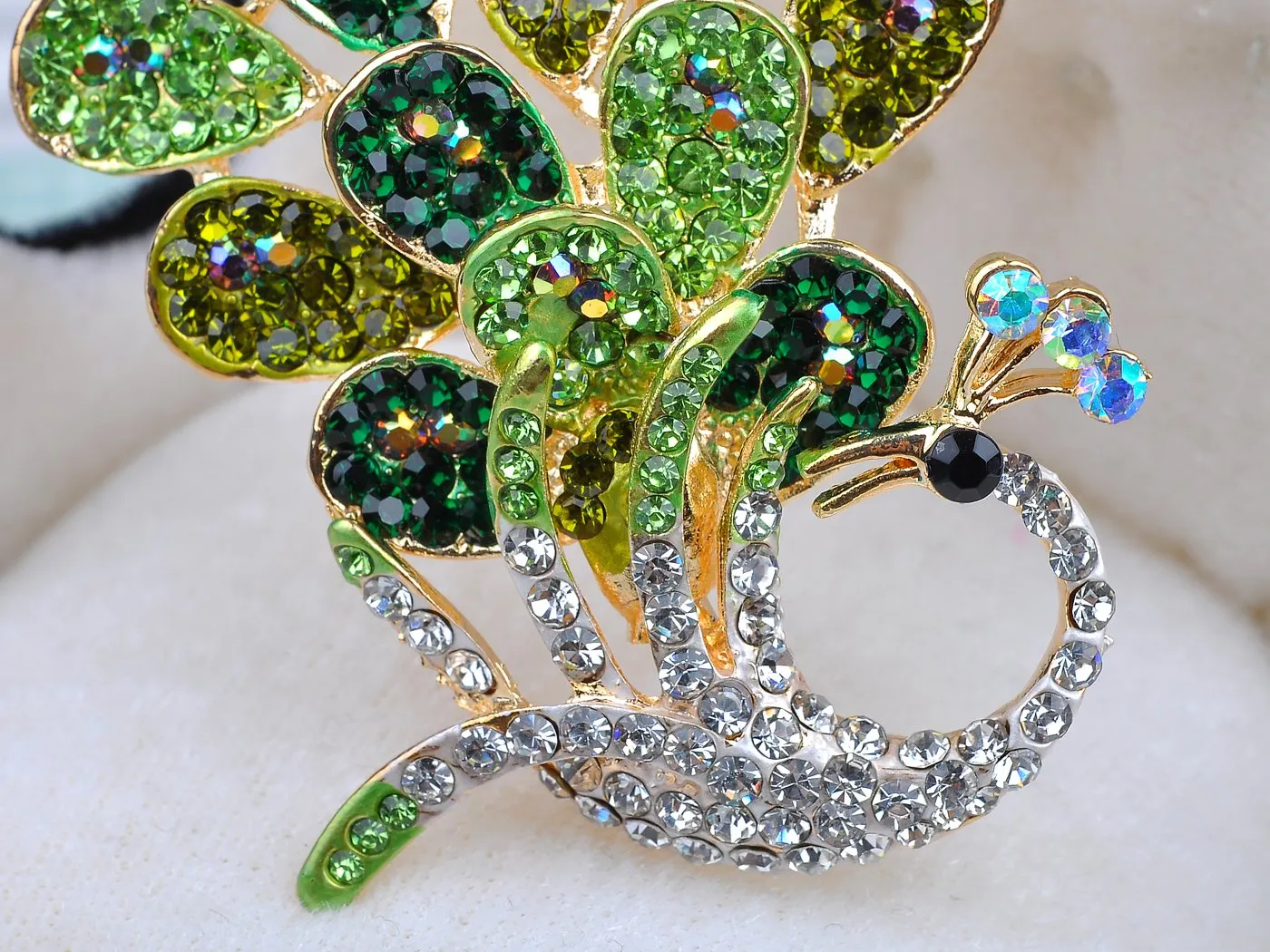 Alilang Dancing Cute Peacock Feather Bird Pin Brooch Crystal Rhinestone Jewelry Green&Silver