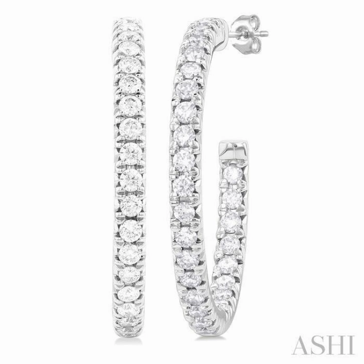1 Ctw French Pave Set Round Cut Diamond Fashion Half Hoop Earring in 14K White Gold Luxe Mood