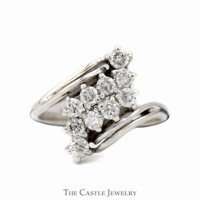 3/4cttw Z Shaped Diamond Cluster Ring in 14k White Gold Bypass Setting Delicate Craft