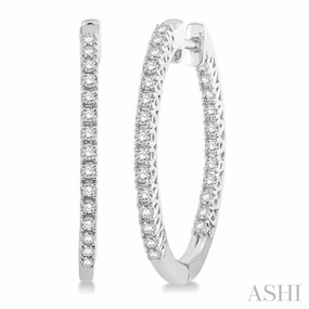 Layered Look 1/2 ctw Round cut Diamond Hoop Earrings in 14K White Gold