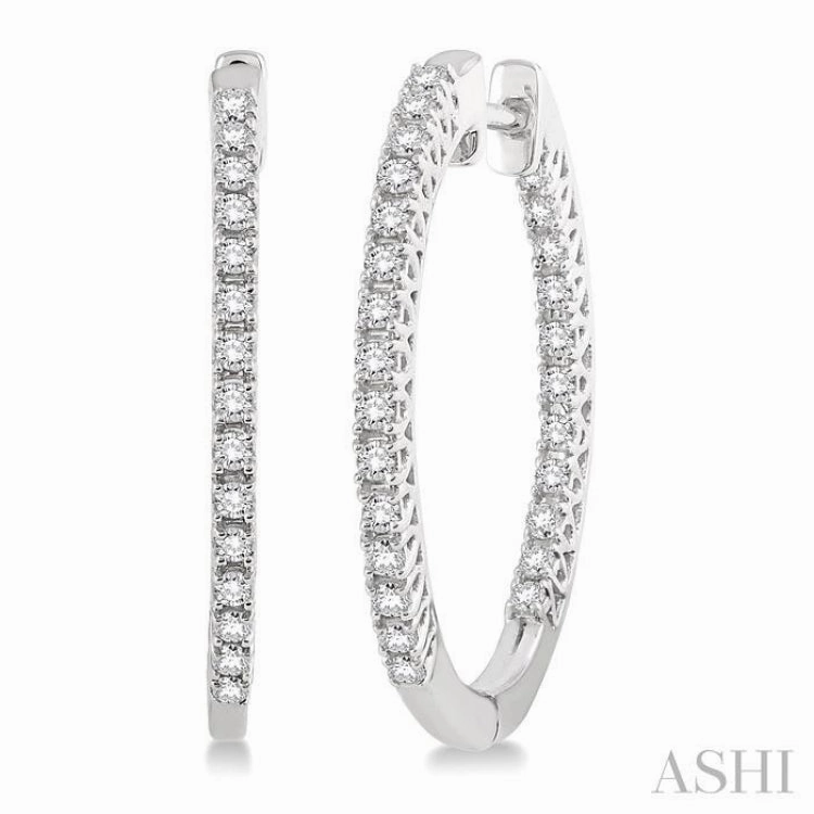 Layered Look 1/2 ctw Round cut Diamond Hoop Earrings in 14K White Gold