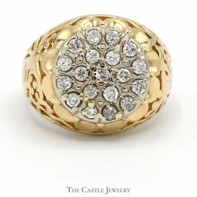 1cttw Kentucky Diamond Cluster Ring in 14k Yellow Gold Filigree Mounting Next generation