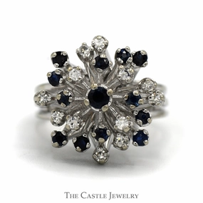 Artistic masterpiece Blue Sapphire and Diamond Freeform Cluster in 14 KT White Gold