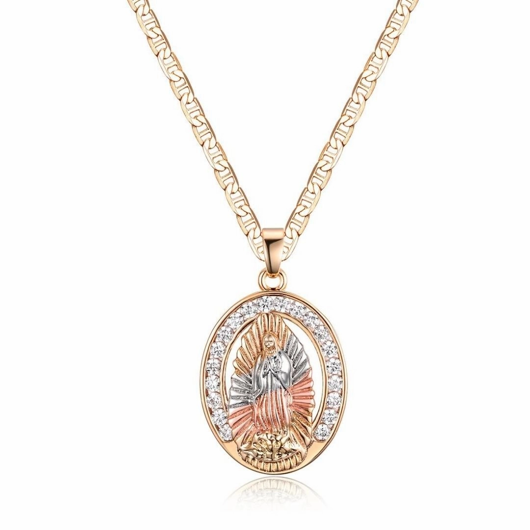 Timeless Present 18K Gold Plated Three-Tone Crystal Mother Mary Pendant Necklace