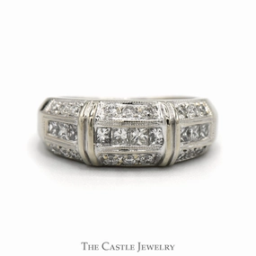 Designer Label Timeless Proportion 3/4cttw Channel Set Princess Cut Diamond Band with Round Diamond Edges in 14k White Gold