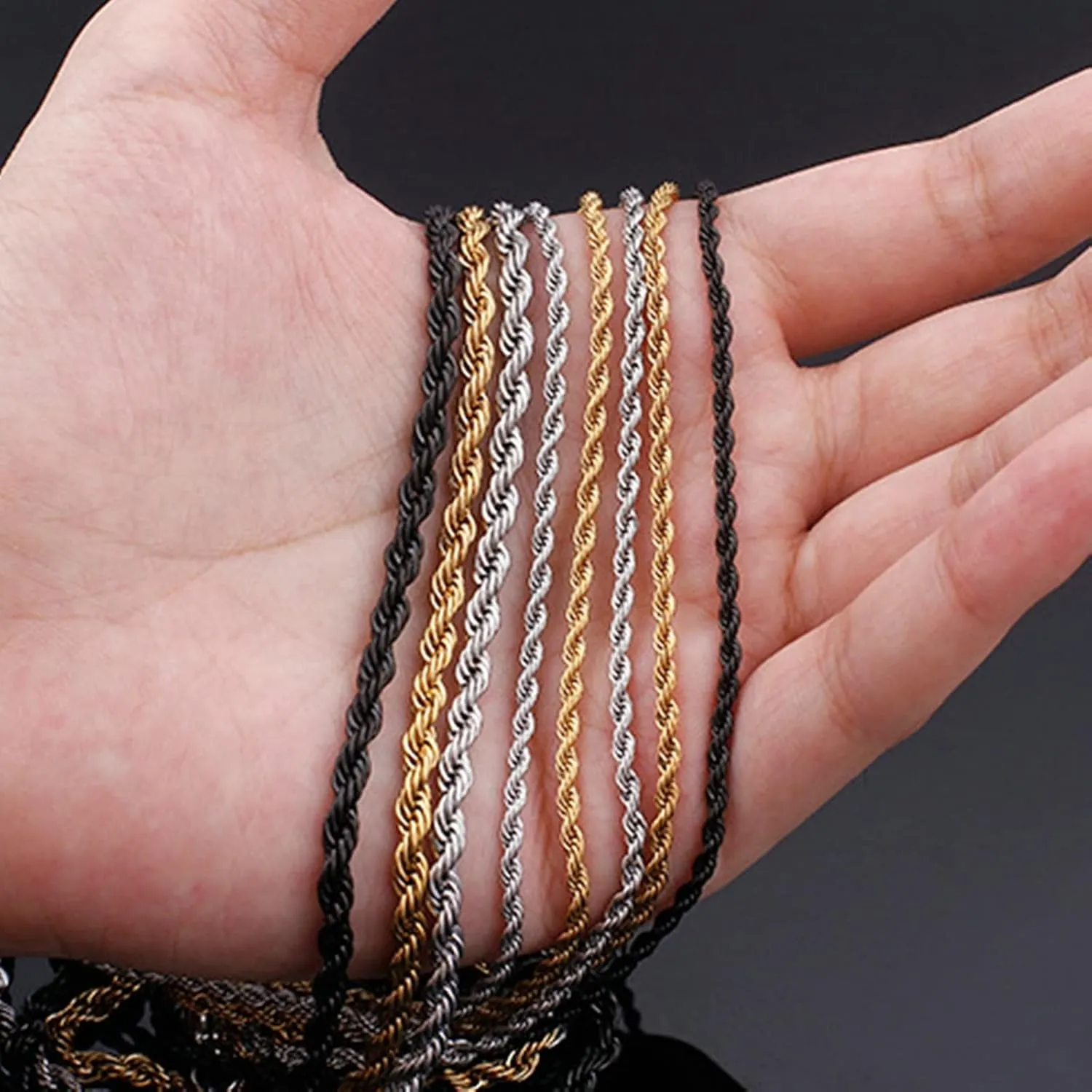 ANAZOZ Titanium Rope Chain Necklaces for Women, Stainless Steel Chain Link Necklaces for Women 45.5CM-76.5CM