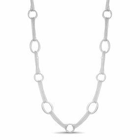 Aubrey Lee 35" Multi Chain and Oval Link Necklace in Silver Plated Brass Festival Style