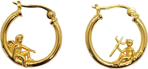 Angel Devil Hoop Earrings Personality Huggie Stud Earrings for Women Statement Earrings (Gold, One Size)