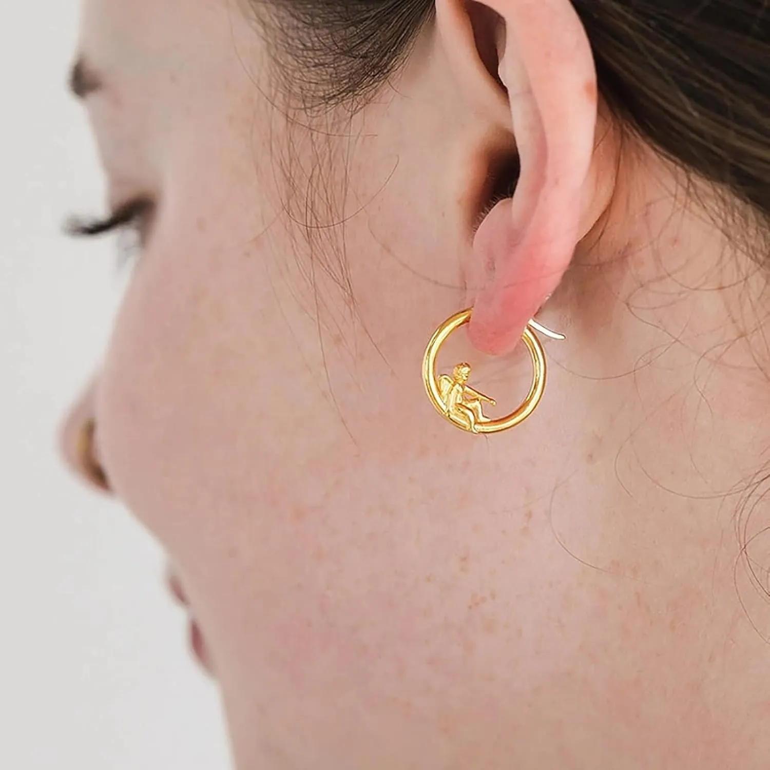Angel Devil Hoop Earrings Personality Huggie Stud Earrings for Women Statement Earrings (Gold, One Size)