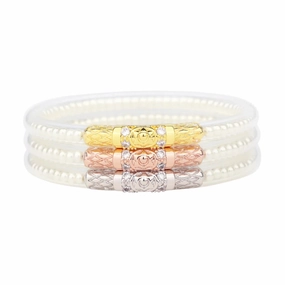 Exclusive preview Optimally Priced BuDhaGirl Three Queens All Weather Bangles - White Pearl