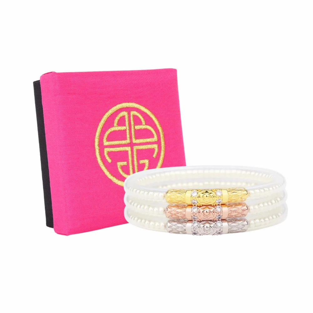 BuDhaGirl Three Queens All Weather Bangles - White Pearl Highly Requested