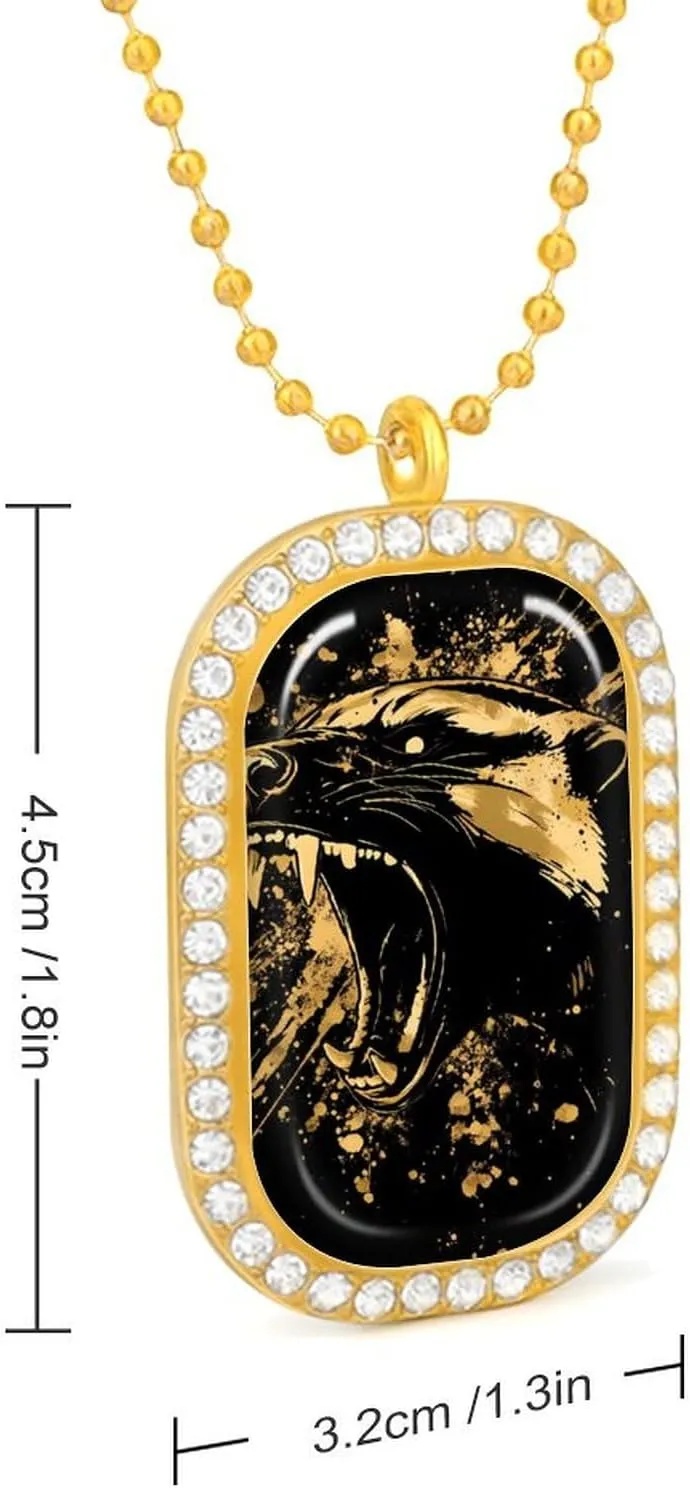 Anger Honey-Badger Roaring Necklaces for Women Lightweight Drop Pendant Gold Sliver Chain Diamond Bezel Jewelry Gift