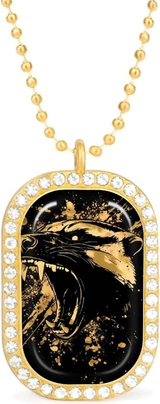 Anger Honey-Badger Roaring Necklaces for Women Lightweight Drop Pendant Gold Sliver Chain Diamond Bezel Jewelry Gift