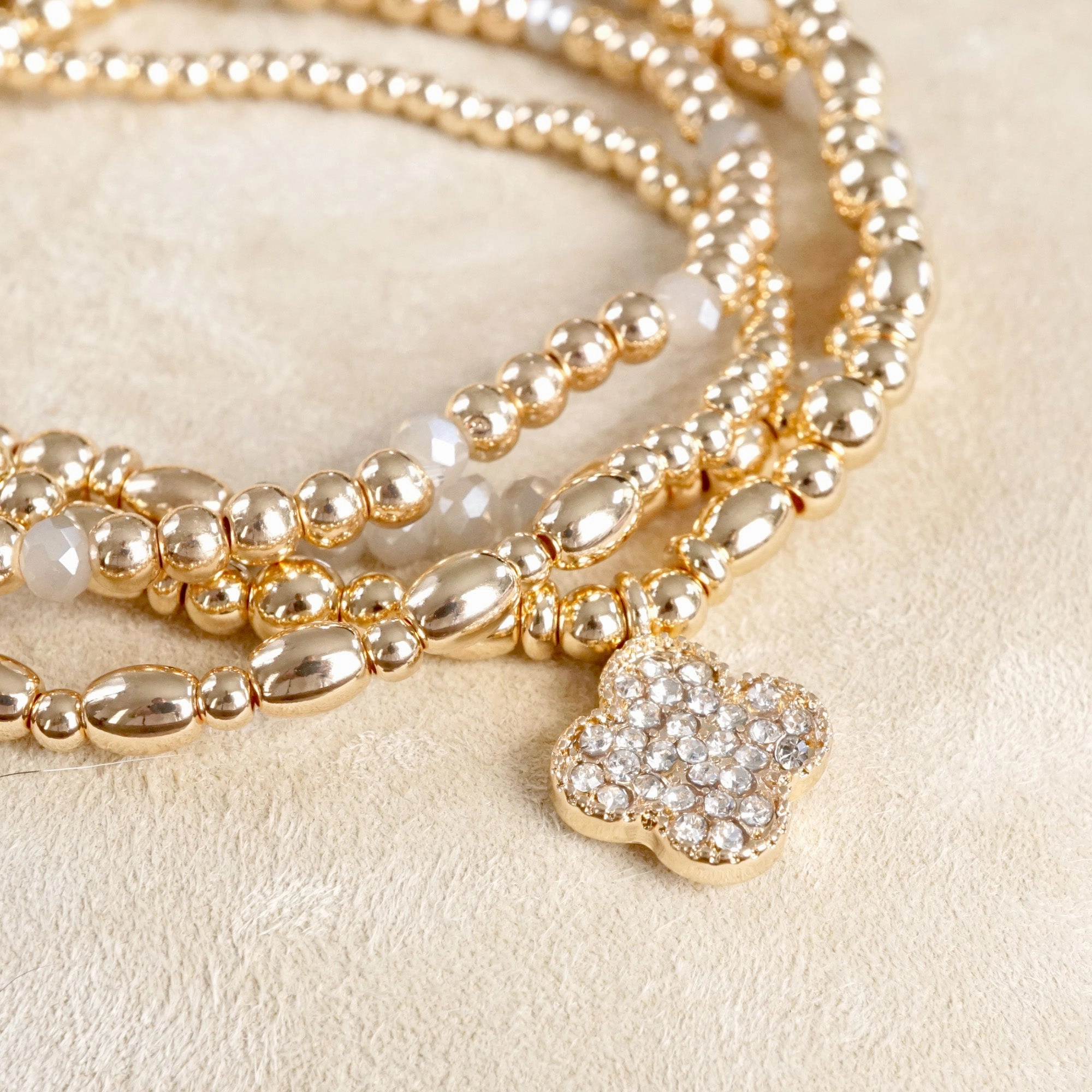 Quest Perspective Bright Combinations Clover Glass and Ball Gold beaded bracelet set