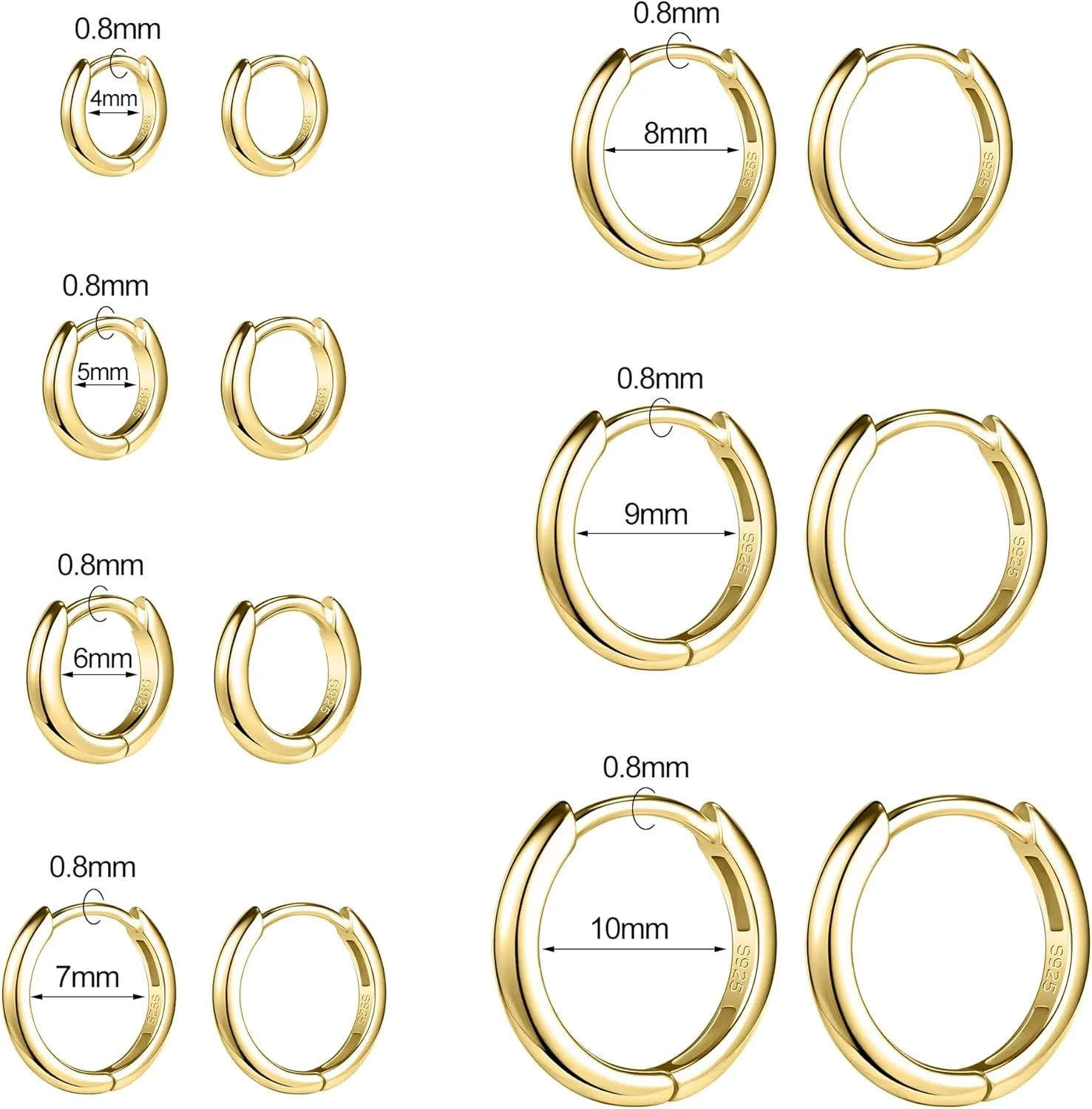AOEDEJ Gold Hoop Earrings Small Hoops for Second Hole Huggie Cute Cartilage Studs Hypoallergenic Lightweight Huggies Hoops Earring for Women