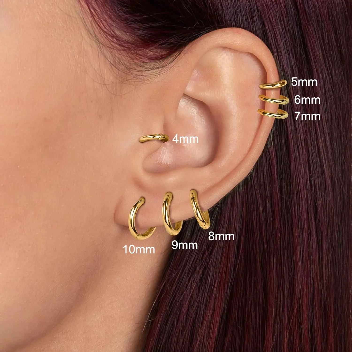 AOEDEJ Gold Hoop Earrings Small Hoops for Second Hole Huggie Cute Cartilage Studs Hypoallergenic Lightweight Huggies Hoops Earring for Women