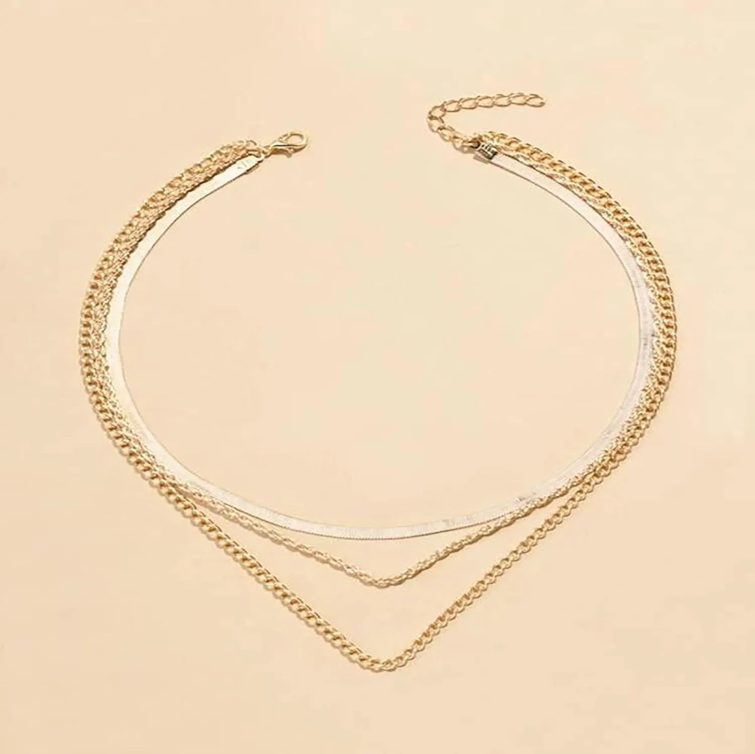Aonklot Layered Gold Necklaces for Women Stacked Herringbone Paperclip Layered Chains Necklace Gold Snake Choker Necklaces Jewelry for Women
