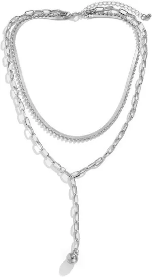 Aonklot Layered Lariat Necklace Snake Chain Necklaces for Women Trendy Dainty Y Shaped Necklace Beaded Necklaces for Girls Lady