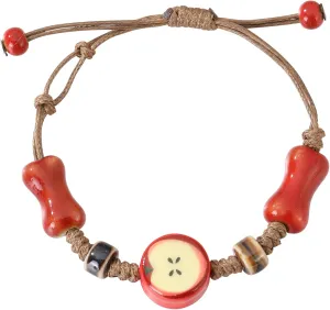 Apple Ceramic Bracelet for Women Men Adjustable Rope String Bracelets Handmade Woven Cord Bracelets
