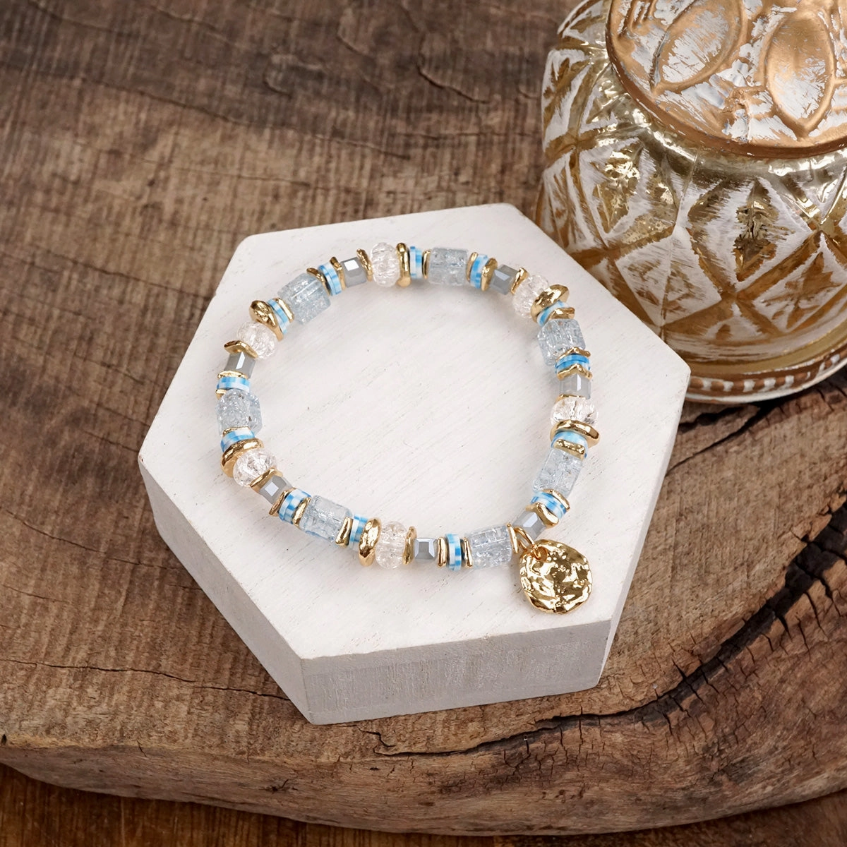 Wallet Friendly Diamond Tier Whispering Light ?C Mixed Bead Bracelet with Golden Coin Charm