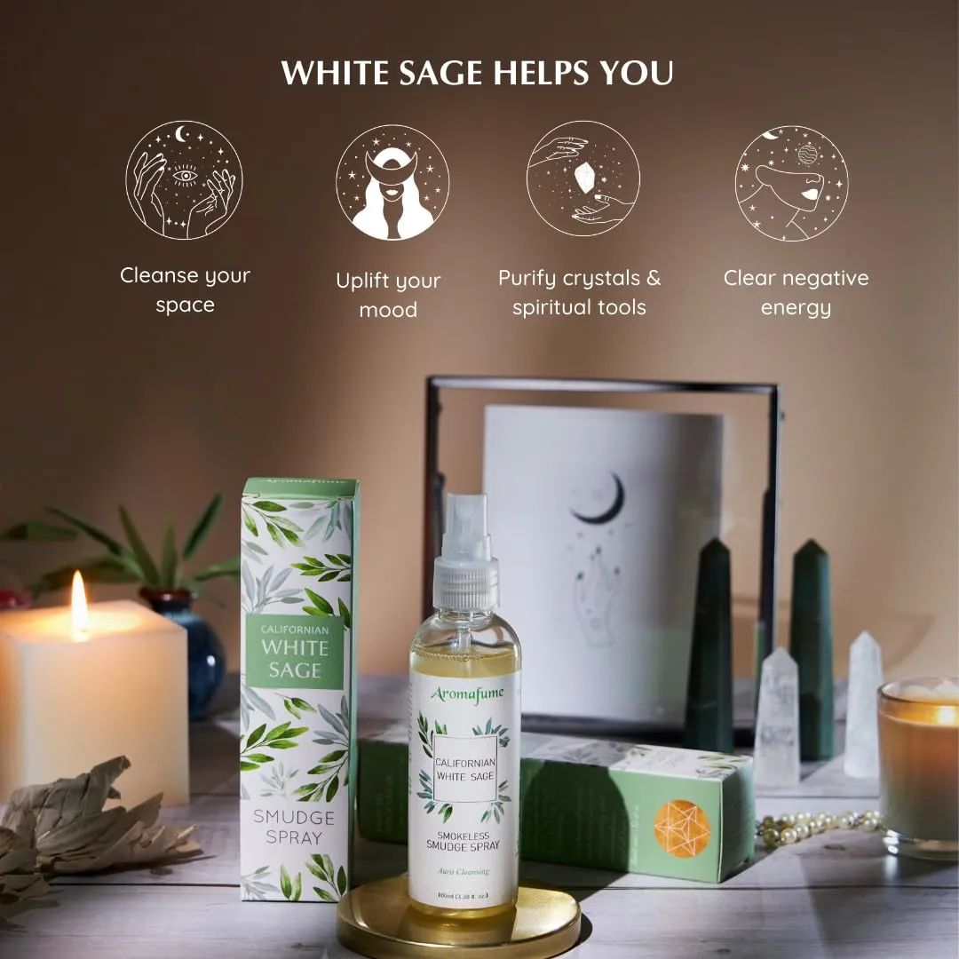 Aromafume White Sage Smudge Spray|100Ml/3.3 Oz|Sage Spray For Cleansing Negative Energy & Protection|Non-Toxic Room Spray|Natural Sage Mist For Spiritual Cleansing, Smokeless Smudging
