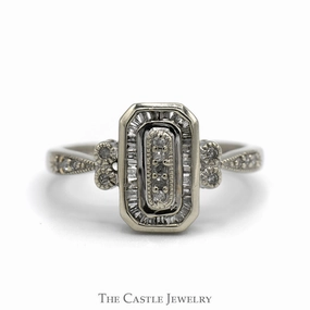 Personal Object Shiny Decoration Art Deco Inspired 1/4cttw Diamond Engagement Ring with Baguette and Round Accents in 10k White Gold