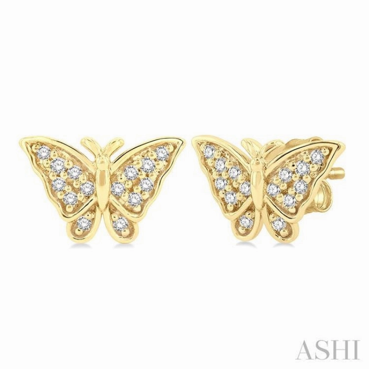 1/10 ctw Petite Butterfly Round Cut Diamond Fashion Stud Earring in 10K Yellow Gold Exquisite Craft